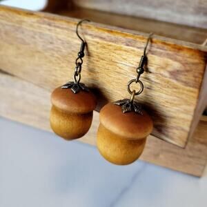 Handmade Naturally Dyed Wood Acorn Earrings